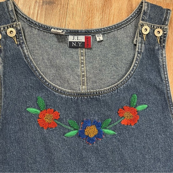 JL NY SPORTS Jean Dress Jumper Women’s Large Vintage Y2K 90s Cottagecore Floral - Picture 2 of 8